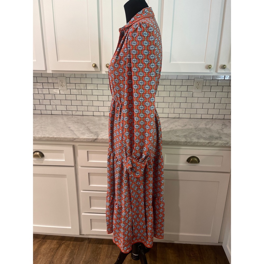 Max Studio Midi Dress Womens Small Orange Blue Floral Tiered Prairie Bohemian - Picture 3 of 12